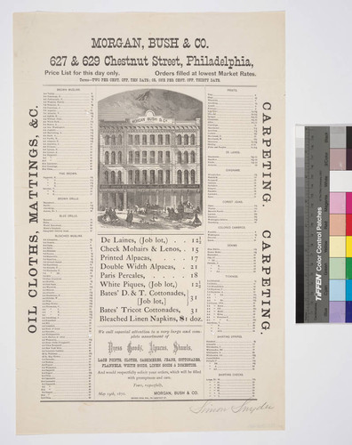 Morgan, Bush & Co. 627 & 629 Chestnut Street, Philadelphia. Price list for this day only. Orders filled at lowest market rates