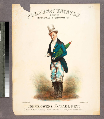 Broadway Theatre corner of Broadway & Broome St. : John E. Owens as "Paul Pry"