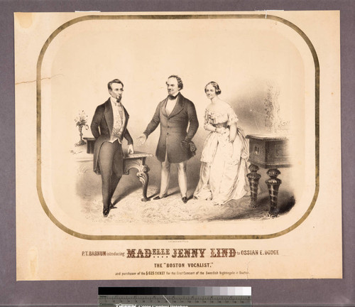 P. T. Barnum introducing Madelle. Jenny Lind to Ossian E. Dodge : the "Boston vocalist," and purchaser of the $625 ticket for the first concert of the Swedish nightingale in Boston