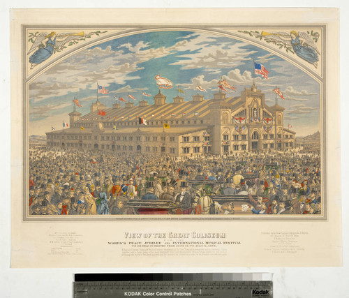 View of the great coliseum for the World's Peace Jubilee and International Music Festival to be held in Boston from June 17. to July 4. 1872