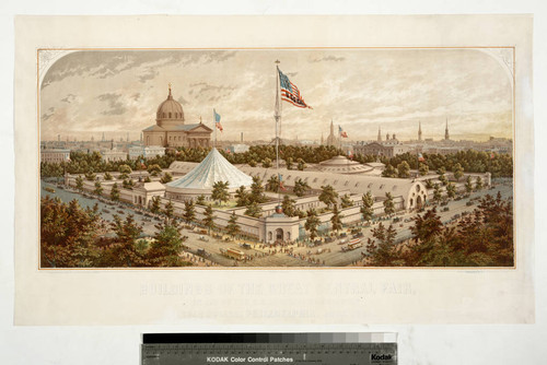 Buildings of the Great Central Fair, in aid of the U.S. Sanitary Commission Logan Square, Philadelphia, June 1864