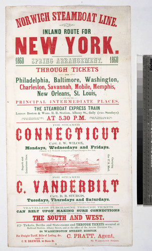 Norwich Steamboat Line. Inland route for New York. Spring arrangement. 1860