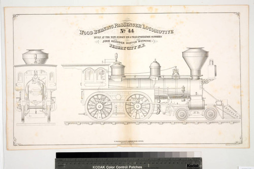 Wood burning passenger locomotive no. 44 built at the New Jersey RR & Transportation Co. Works. John Headden Master Mechanic Jersey City N.J