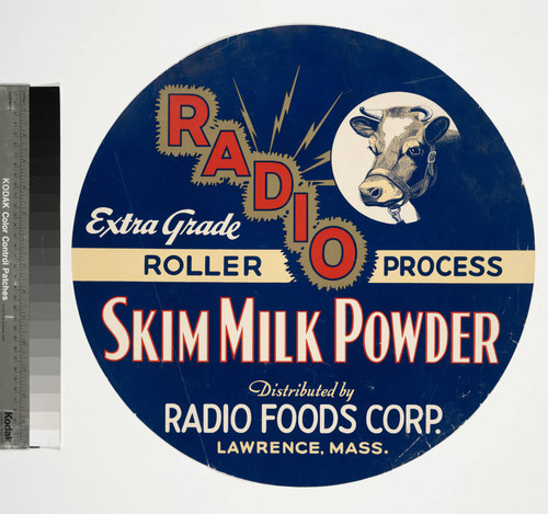 Radio extra grade roller process skim milk powder distributed by Radio Foods Corp. Lawrence, Mass