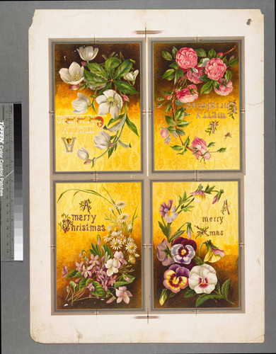 [Proof sheet of four Christmas cards with flowers]