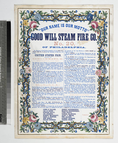 "Our name is our motto" Good Will Steam Fire Co. No. 20, of Philadelphia