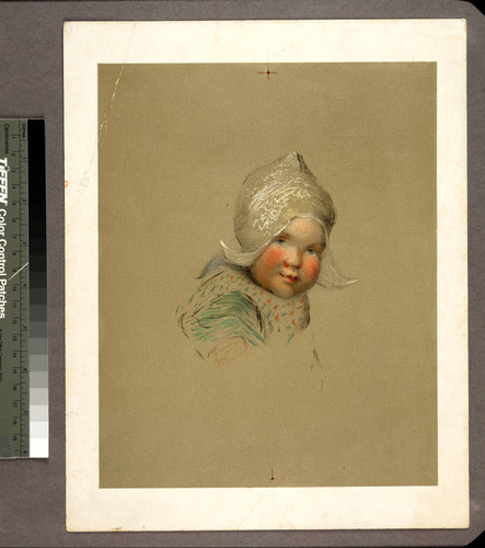 [Head and shoulders portrait of girl in Dutch cap]