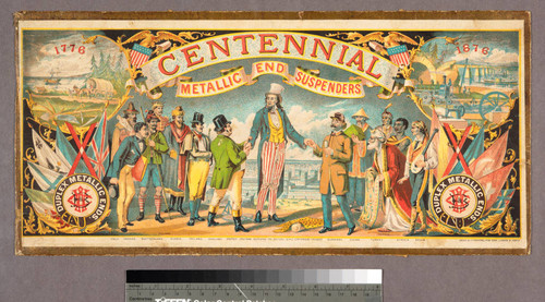 Centennial metallic end suspenders : brother Jonathan receiving the nations to his centennial palaces