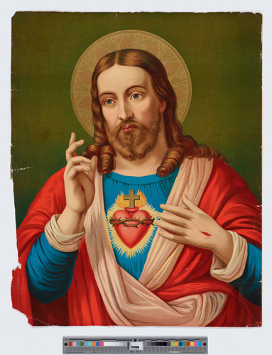 [Portrait of Jesus with wounds in hands and halo]