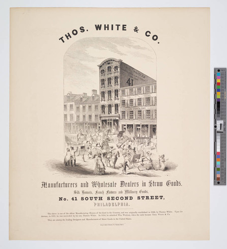 Thos. White & Co. : Manufacturers and wholesale dealers in straw goods, silk bonnets, french flowers and millinery goods, no. 41 South Second Street, Philadelphia