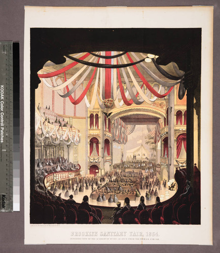 Brooklyn Sanitary Fair, 1864. Interior view of the academy of music, as seen from the dress circle