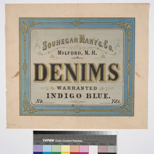 Souhegan Man'f'g. Co. Milford, N.H. denims warranted indigo blue