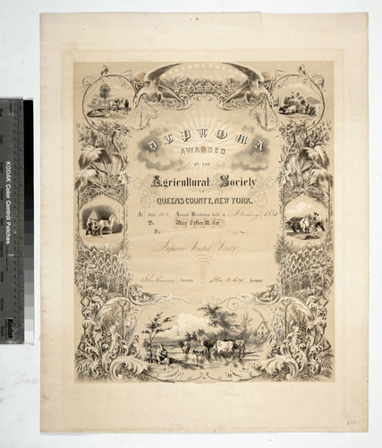 Diploma awarded by the Agricultural Society of Queens County, New York