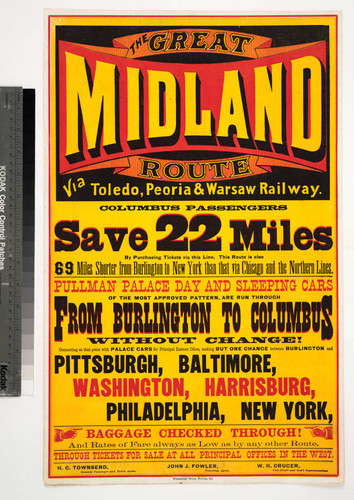 The great midland route via Toledo, Peoria & Warsaw Railway. : Columbus passengers save 22 miles