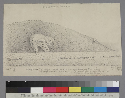 Singular volcanic excresences on hill-side, at terminus of High Rock Cañon