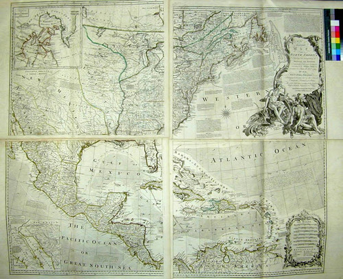 An accurate map of North America : describing and distinguishing the British and Spanish dominions on this great continent ; according to the definitive treaty concluded at Paris 10th Feby. 1763 ; also all the West India Islands belonging to and possessed by the several European Princes and States ; the whole laid down according to the latest and most authentick improvements / by Eman. Bowen Geogr. to His Majesty and John Gibson Engraver