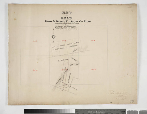 Map of a road from El Monte to Azusa Co. Road