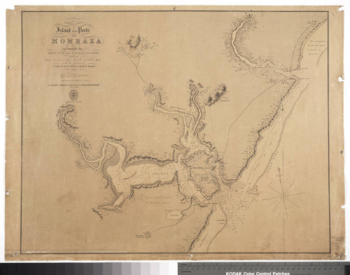 Island and ports of Mombaza / surveyed by Lieutts. W. Mudge, T. Boteler, & R. Owen, assisted by Lieutt. Nash and Mssrs. Barrette and Tudor, Mids. under the direction of Captn. W.F.W. Owen, of H.M.S. Leven. 1824
