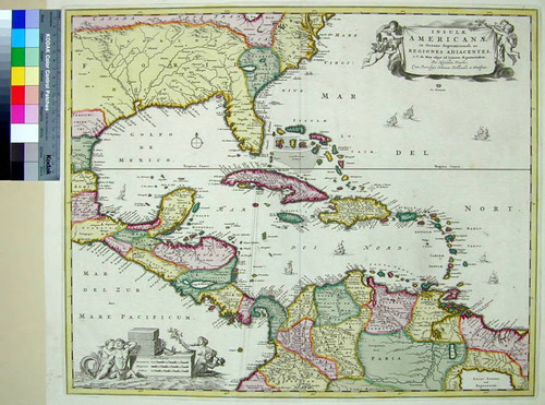 Insulae Americanae in oceano septentrionali ac regiones adiacentes : a C. de May usque ad Lineam Aequinoctialem / per Nicolaum Visscher, cum Privilegio Ordinum Hollandiae et Westfrisiae