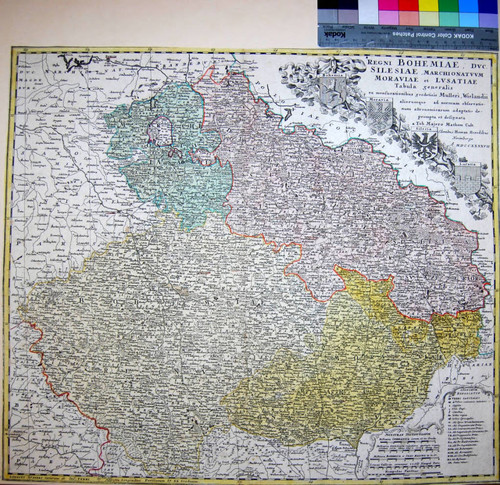 Regni Bohemiae, Duc. Silesiae, Marchionatuum Moraviae et Lusatiae : Tabula generalis ad mensurationibus geodeticis Mulleri, Wielandii aliorumque ad normam observationum astronomicarum adaptatis deprompta et designata / a Tob. Majero Mathem Cult