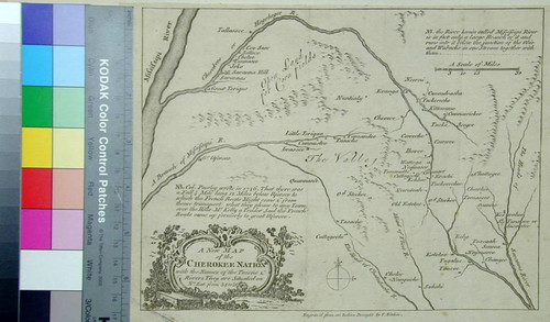 New Map of the Cherokee Nation with the names of the Towns & Rivers. They are situated on No. Lat. from 34 to 36