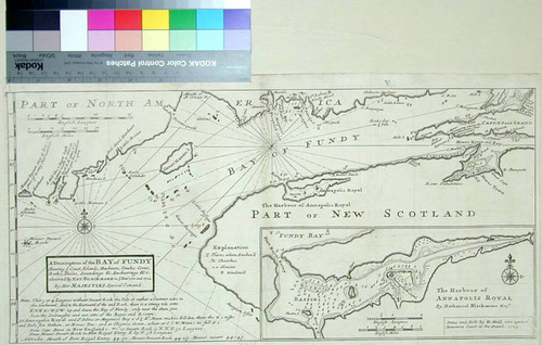 Description of the Bay of Fundy Shewing the Coast, Islans, Harbours, Creeks, Coves, Rocks, Shoals, Soundings & Anchorings, &ce. Observed by Nat. Blackmore in the year 1711 and 1712. By Her Majesties Special Command