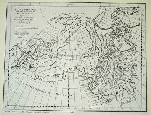 Carte Générale des Découvertes de l'Amiral de Fonte representiant la grande probabilitié d'un Passaga au Nord Ouest par Thomas Jefferys Geographe du Roi a Londres 1768