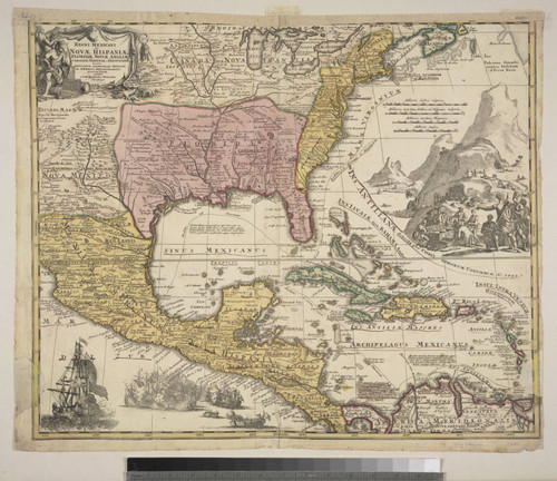 Regni Mexicani seu Novae Hispaniae, Floridae, Novae Angliae, Carolinae, Virginiae, et Pensylvaniae, necnon insularum archipelagi Mexicani in America Septentrionali accurata tabula exhibita / a Joh. Baptista Homanno