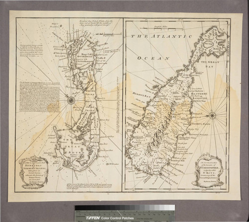 New & Accurate Map of Bermudas or Sommer's Islands, taken from an Actual Survey wherein the Errors of former Charts are corrected. Accurate map of the Island of St. Christopher, vulgarly called St. Kits, Containg all the Towns, Villages, Forts &c