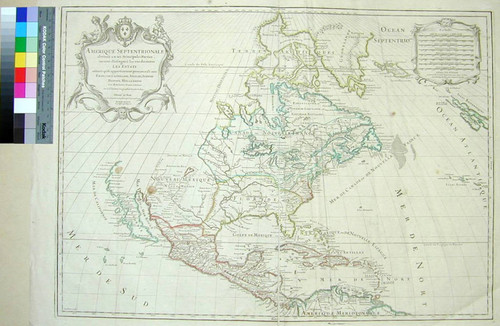 Amerique Septentrionale divisée en ses principales parties, ou sont distinqués les uns des autres Les Estats suivant qúils appartiennent presentemet aux Francois, Castillans, Anglois, Suedois Danois, Holandois. Tirée des Relations de toutes ces Nations