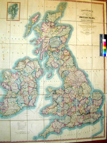 Cruchley's (late Cary's) reduction of his six sheet map of the British Isles : comprehending the whole of the railways & turnpike roads, with the great rivers and the course of the different navigable canals also the market and borough towns and villages adjoining the road to which is added the actual distance from one market town to another with the exact admeasurement of each from the metropolis drawn from the most recent surveys