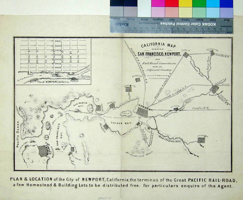 California map showing San Francisco, Newport and rail road connections with the adjacent country / drawn by W. Alpheus Smith. T.R. Holland Lith. Boston