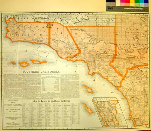 Large Scale Sectional Map of Southern California: Embracing the Counties of Santa Barbara, Ventura, Los Angeles, San Bernardino and San Diego. Compiled by W. H. Holabird, Secretary Horticultural Society of Southern California, Claremont, Calif. 1888