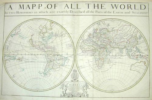 A Mapp of All the World, in Two Hemispheres, in which are exactly described all of the parts of the Earth and Seas, described by Sanson, corrected and amended by William Berry