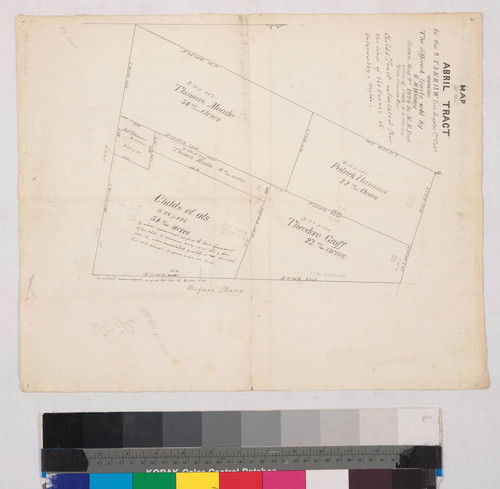 Map of the Abril Tract in Sec. 9 T 2 S.R. 13 W.; showing the different tracts sold by R.M. Widney