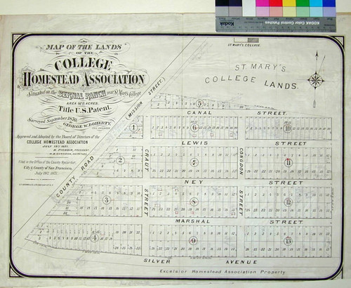 Map of the lands of the College Homestead Association : situated on the Bernal Ranch near the St. Mary's College