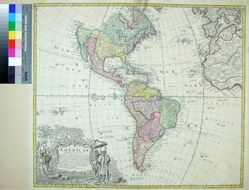 Americae mappa generalis : secundum legitimas projectionis stereographicae regulas relationesque recentissimas et observationes sociorum Acad. reg. sequae Parisiis est aliorumque auctorum necnon secundum mentem / D. I. M. Hasii MP.P. in partes suas methodicas divisa nunc concinnata et delineata ab Aug. Gottl. Boehmio Phil. Magistro