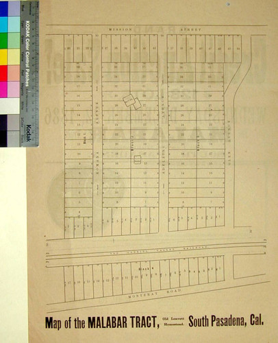 Map of the Malabar Tract, Old Leavett Homestead, South Pasadena, Cal