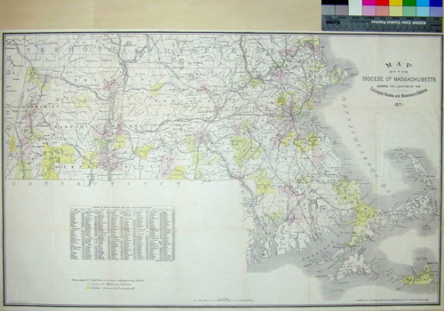 Map of the Diocese of Massachusetts : showing the location of the Episcopal Parishes and Missionary Stations. 1871