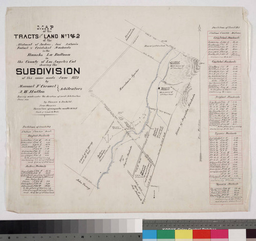 Map of the Tracts of the Land No. 1 & 2 of the allotment of Andrés, José Antonio, Rafael & Cristobal Machado in the Rancho La Ballona in the County of Los Angeles Cal