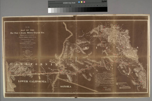 Map of the San Diego & Arizona Military Telegraph Line, Prepared under the direction of Brig. Gen. George Crook, U.S.A., Commanding the Dept. of Arizona, by Capt. George F. Price, 5th Cavalry, In charge of Reconnaissance and Co.; Prepared in Engineer Office, Military Division of the Pacific, San Francisco, Cal., John G.D. Knight, First Lieut. of Engineers, March, 1874