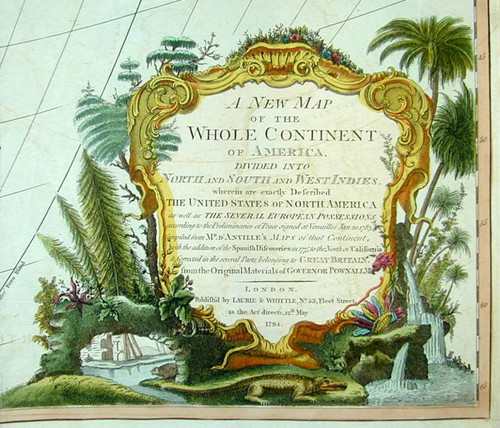 A New Map of the Whole Continent of America, divided into North and South and West Indies. wherein are exactly described the United States of North America as well as the Several European Possessions, according to the Preliminaries of Peace signed at Versailles Jan. 20. 1783. Compiled from Mr. D'Anville's Maps of that Continent, with the addition of the Spanish Discoveries in 1775 to the North of California & corrected in the Several Parts belonging to Great Britain, from the Original Materials of Governor Pownall, M.P