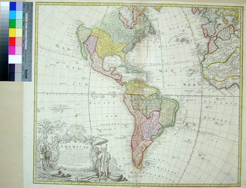 Americae mappa generalis : secundum legitamas projectionis stereographicae regulas relationesque recentissimas et observationes sociorum Acad. reg. sequae Parisiis est aliorumque auctorum nec non secundum mentem / D. I.M. Hasii MP.P. in partes suas methodicas divisa nunc concinnata et dilenata ab Aug. Gottl. Boehmio. Phil. Magistro