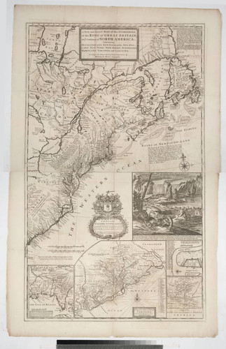 A new and exact map of the dominions of the King of Great Britain on ye continent of North America : containing Newfoundland, New Scotland, New England, New York, New Jersey, Pensilvania, Maryland, Virginia and Carolina ; according to the newest and most exact observations / by Herman Moll Geographer