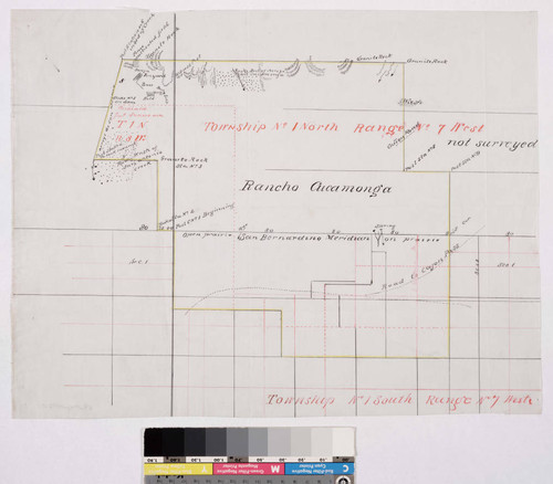 Composite government map of T.1 S.R. 5-7 W., and parts of T.1N. R.7-8W. and T.1S. R. 8W. S.B.M., including Rancho Cucamonga; portions of ranchos Jurupa, Santa Ana del Chino