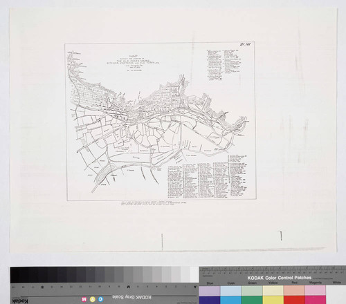 Map showing the location of the old Zanja Madre, ditches, vineyards and Old Town, etc