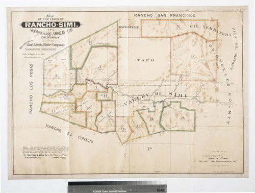 Map of the lands of Rancho-Simi : in Ventura & Los Angeles Co's. California ; belonging to Simi Land & Water Company ; showing the subdivisions