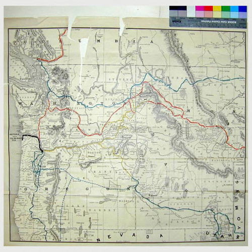 Map of Oregon, Washington, Idaho, Montana and adjoining states showing railroads built and projected