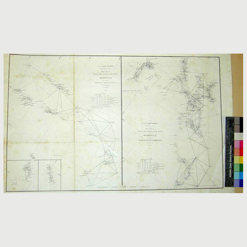 Sketch J showing the progress of the Survey in Section No. X (Middle Sheet) from Pt. Sal to Tomales Bay from 1850 to 1863 Sketch J showing the progress of the Survey in Section No. X (Lower Sheet) from San Diego to Pt. Sal from 1850 to 1863