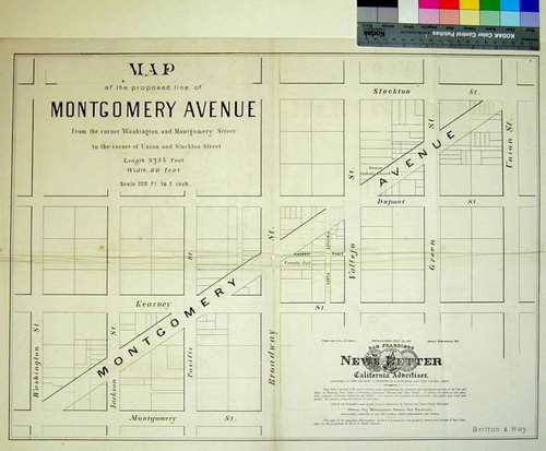 Map of the proposed line of Montgomery Avenue from the corner of Washington and Montgomery Street to the corner of Union and Stockton Street